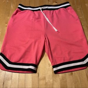 Rebel Minds hot pink men’s drawstring basketball shorts tape trim Sz M (32) EUC